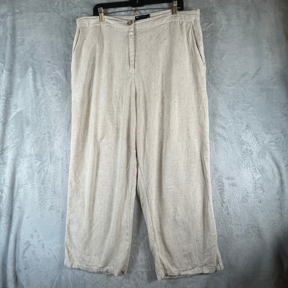 ASOS DESIGN Viscose Linen Blend Pants Women 14 Oatmeal Excellent Elastic Waist